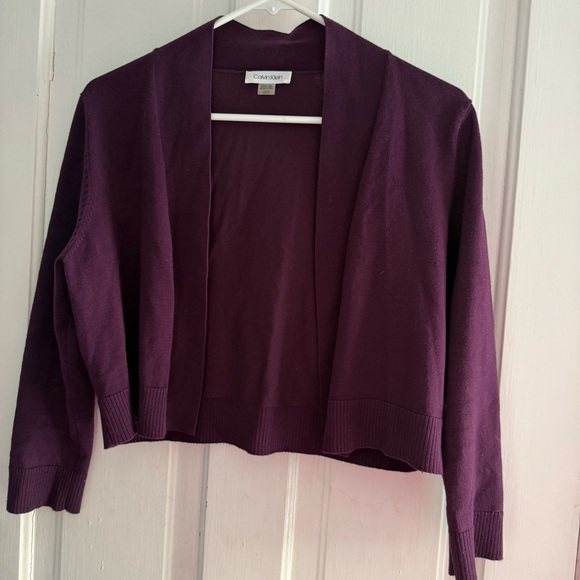 Calvin Kleon Women's Eggplant size large Open-Front Shrug Sweater - Picture 4 of 9